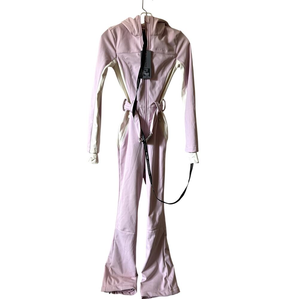 Bo + Tee Oh Polly Waterproof Hooded Fitted Ski Suit in Powder Pink Size XXS - Picture 3 of 7